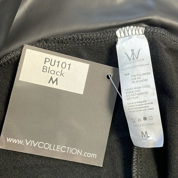 NWT Viv Collection Faux Leather Vegan Leggings Black Ankle Fleece Lined Sz M - Picture 6 of 11